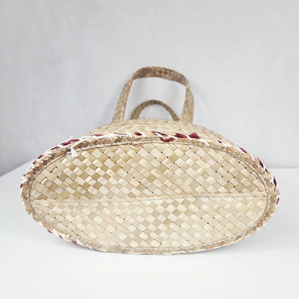 Vintage Handmade Bahamas Raffia Straw Tote Bag